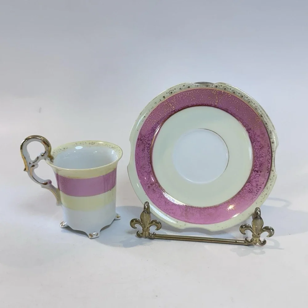 Vintage Ucagco Occupied Japan‎ Demitasse Espresso Cup Ornate Handle Pink & Gold